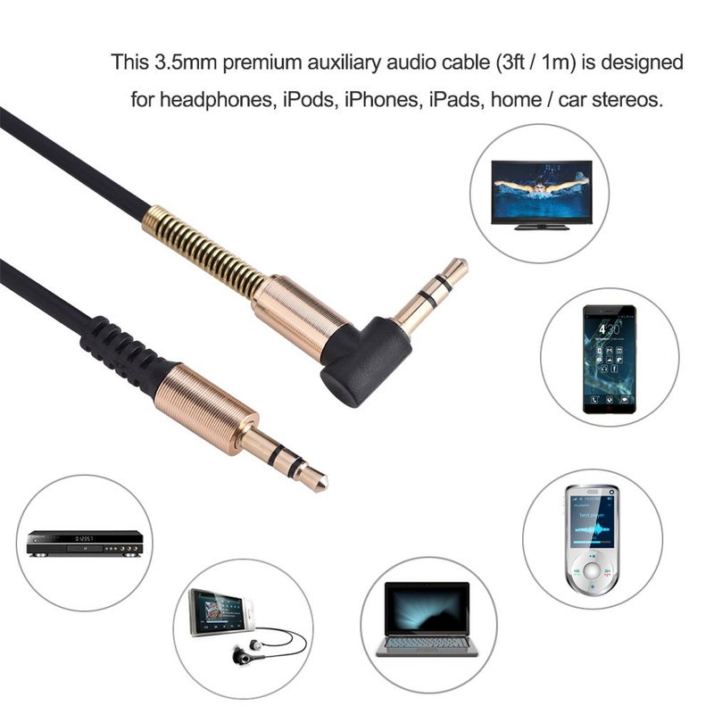 ZERONE Stereo Extension Audio Cable 3.5mm Male to Male Aux Cable 3ft L-Shaped Cord for Speaker Headphone Stereo Devices - Image 5
